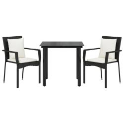 Ensemble de salle &agrave; manger de jardin meuble ext&eacute;rieur avec coussins 3 pi&egrave;ces noir 02_0014138
