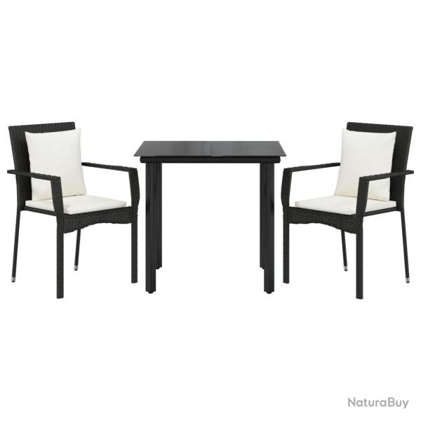 Ensemble de salle � manger de jardin meuble ext�rieur avec coussins 3 pi�ces noir 02_0014138