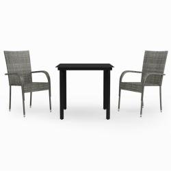 Ensemble de salle &agrave; manger de jardin meuble ext&eacute;rieur 3 pi&egrave;ces gris et noir 02_0013627