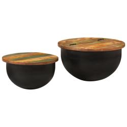 Ensemble de tables basses lot de 2 bois r&eacute;cup&eacute;ration massif noir 02_0042137