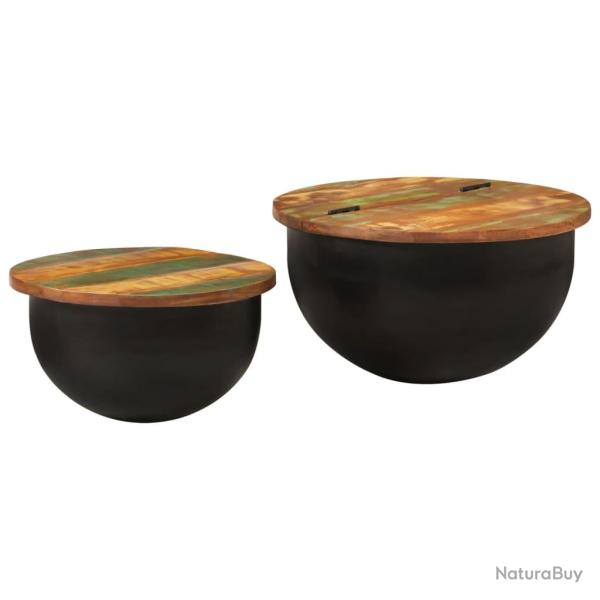 Ensemble de tables basses lot de 2 bois r�cup�ration massif noir 02_0042137