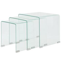 Ensemble de tables gigognes 3 Pi&egrave;ces Verre tremp&eacute; Transparent Transparent 02_0042141