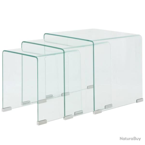Ensemble de tables gigognes 3 Pi�ces Verre tremp� Transparent Transparent 02_0042141