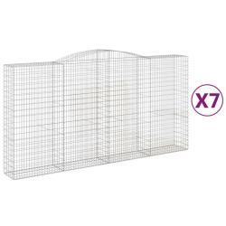 Lot de 7 paniers &agrave; gabions cl&ocirc;ture cage mur de sout&egrave;nement arqu&eacute;s 400 x 50 x 200/220 cm fer galvani