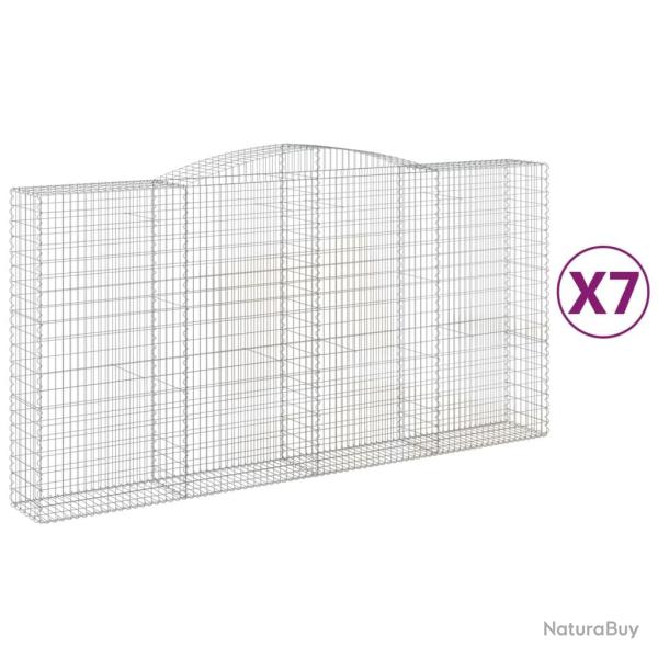 Lot de 7 paniers � gabions cl�ture cage mur de sout�nement arqu�s 400 x 50 x 200/220 cm fer galvani