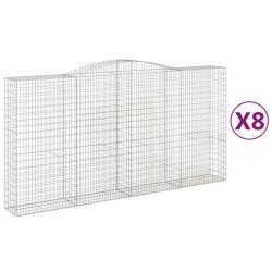 Lot de 8 paniers &agrave; gabions cl&ocirc;ture cage mur de sout&egrave;nement arqu&eacute;s 400 x 50 x 200/220 cm fer galvani