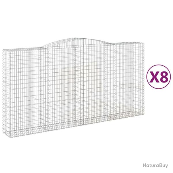 Lot de 8 paniers � gabions cl�ture cage mur de sout�nement arqu�s 400 x 50 x 200/220 cm fer galvani