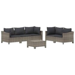Salon de jardin meuble d'ext&eacute;rieur ensemble de mobilier 6 pi&egrave;ces avec coussins gris r&eacute;sine tress&eacute;e