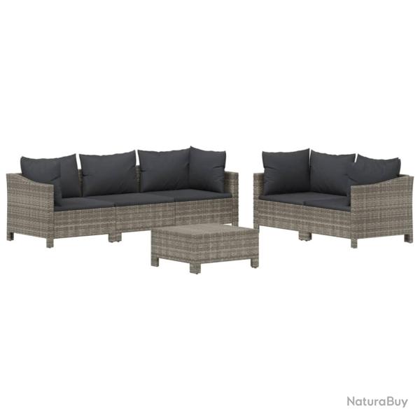 Salon de jardin meuble d'ext�rieur ensemble de mobilier 6 pi�ces avec coussins gris r�sine tress�e