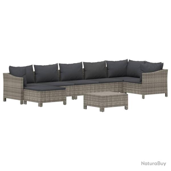 Salon de jardin meuble d'ext�rieur ensemble de mobilier 8 pi�ces avec coussins gris r�sine tress�e