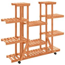 Support &agrave; fleurs meuble plante avec roues 110 x 25 x 115 cm bois massif de sapin marron 02_0045226