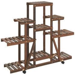 Support &agrave; fleurs meuble plante avec roues 110 x 25 x 101 cm bois massif de sapin marron 02_0045224