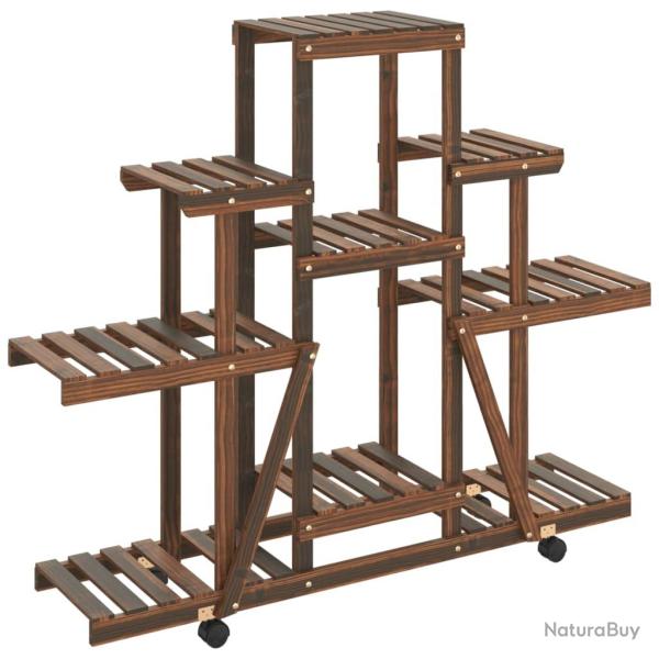 Support � fleurs meuble plante avec roues 110 x 25 x 101 cm bois massif de sapin marron 02_0045224