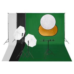 Kit de studio photo avec &eacute;clairage toile de fond et r&eacute;flecteur noir 02_0042455