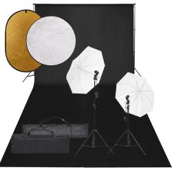 Kit de studio photo avec &eacute;clairage toile de fond et r&eacute;flecteur noir 02_0042458
