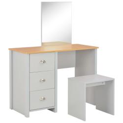 Coiffeuse table de maquillage design meuble mobilier de chambre avec miroir et tabouret gris 104 x