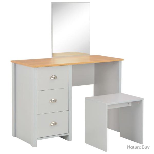 Coiffeuse table de maquillage design meuble mobilier de chambre avec miroir et tabouret gris 104 x