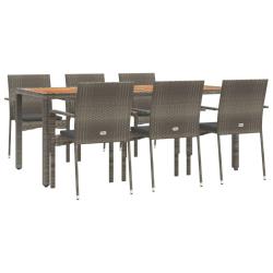 Mobilier &agrave; d&icirc;ner de jardin et coussins 7 pi&egrave;ces gris rotin 02_0014895