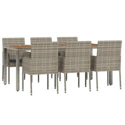 Mobilier &agrave; d&icirc;ner de jardin et coussins 7 pi&egrave;ces gris rotin 02_0014897