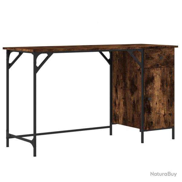 Bureau table poste de travail meuble d'ordinateur informatique �tude d'ordinateur ch�ne fum� 131 x