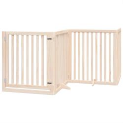 Barri&egrave;re de s&eacute;curit&eacute; pour chien animaux de compagnies avec porte 4 panneaux bois de peuplier marron