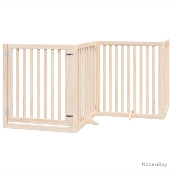 Barri�re de s�curit� pour chien animaux de compagnies avec porte 4 panneaux bois de peuplier marron