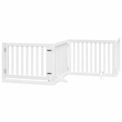 Barri&egrave;re de s&eacute;curit&eacute; pour chien animaux de compagnies et porte 4 panneaux bois de peuplier blanc 02
