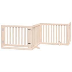 Barri&egrave;re de s&eacute;curit&eacute; pour chien animaux de compagnies avec porte 4 panneaux bois de peuplier marron