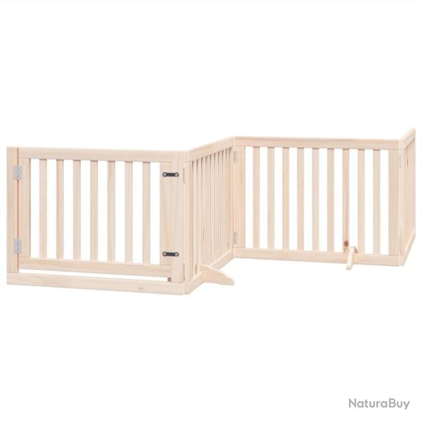 Barri�re de s�curit� pour chien animaux de compagnies avec porte 4 panneaux bois de peuplier marron