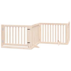 Barri&egrave;re de s&eacute;curit&eacute; pour chien animaux de compagnie avec porte pliable 6 panneaux bois peuplier ma