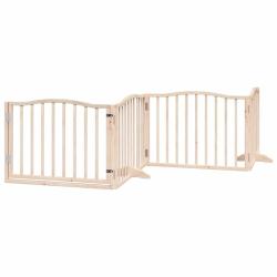 Barri&egrave;re de s&eacute;curit&eacute; pour chien animaux de compagnies avec porte 4 panneaux bois de peuplier marron