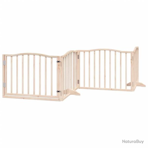 Barri�re de s�curit� pour chien animaux de compagnies avec porte 4 panneaux bois de peuplier marron