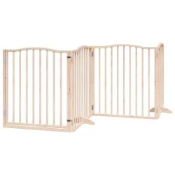 Barri&egrave;re de s&eacute;curit&eacute; pour chien animaux de compagnies avec porte 4 panneaux bois de peuplier marron