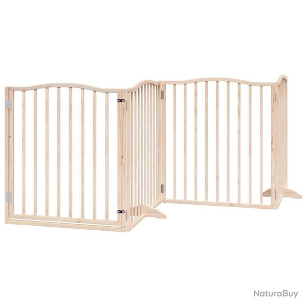 Barri�re de s�curit� pour chien animaux de compagnies avec porte 4 panneaux bois de peuplier marron