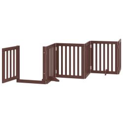 Barri&egrave;re de s&eacute;curit&eacute; pour chien animaux de compagnies avec porte 6 panneaux bois de peuplier marron
