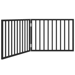 Barri&egrave;re de s&eacute;curit&eacute; pour chien animaux de compagnie pliable 2 panneaux bois de peuplier noir 02_00