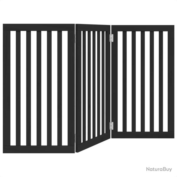 Barri�re de s�curit� pour chien animaux de compagnie pliable 3 panneaux bois de peuplier noir 02_00