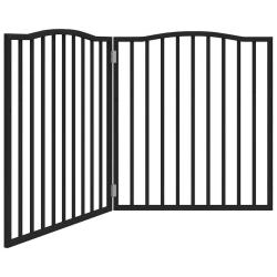 Barri&egrave;re de s&eacute;curit&eacute; pour chien animaux de compagnie pliable 2 panneaux bois de peuplier noir 02_00