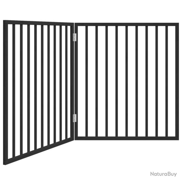 Barri�re de s�curit� pour chien animaux de compagnie pliable 2 panneaux bois de peuplier noir 02_00