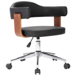 Chaise fauteuil si&egrave;ge pivotante de bureau informatique &eacute;tude bois courb&eacute; et similicuir noir 02_0024