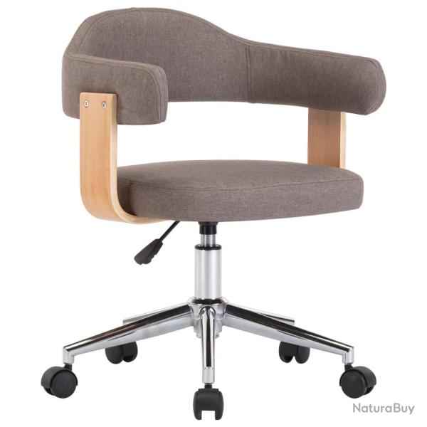 Chaise fauteuil si�ge pivotante de bureau informatique �tude bois courb� et tissu taupe 02_0024176