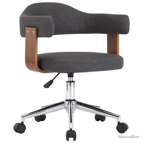 Chaise fauteuil si�ge pivotante de bureau informatique �tude bois courb� et tissu gris 02_0024106