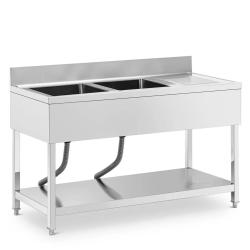 Plonge inox professionnel 2 &eacute;viers 140 x 60 x 97 cm acier inoxydable argent&eacute; 14_0009563