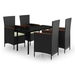 Ensemble de salle &agrave; manger de jardin meuble ext&eacute;rieur avec coussins 5 pi&egrave;ces noir 02_0014152