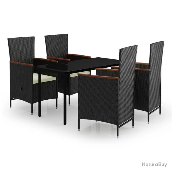 Ensemble de salle � manger de jardin meuble ext�rieur avec coussins 5 pi�ces noir 02_0014152
