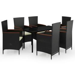Mobilier de salle &agrave; manger de jardin avec coussins 7 pi&egrave;ces noir 02_0014611