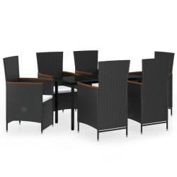 Mobilier de salle &agrave; manger de jardin avec coussins 7 pi&egrave;ces noir 02_0014610