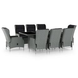 Mobilier &agrave; d&icirc;ner 9 pi&egrave;ces avec coussins r&eacute;sine tress&eacute;e gris clair 02_0014642