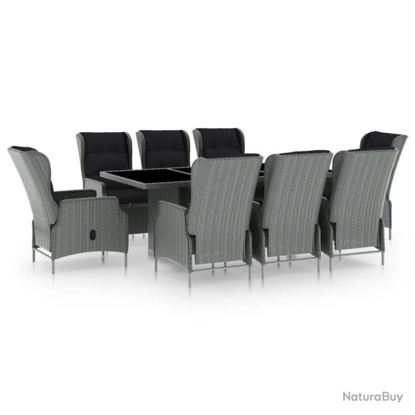 Mobilier � d�ner 9 pi�ces avec coussins r�sine tress�e gris clair 02_0014642