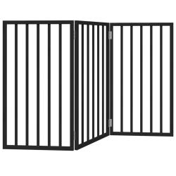 Barri&egrave;re de s&eacute;curit&eacute; pour chien animaux de compagnie pliable 3 panneaux bois de peuplier noir 02_00
